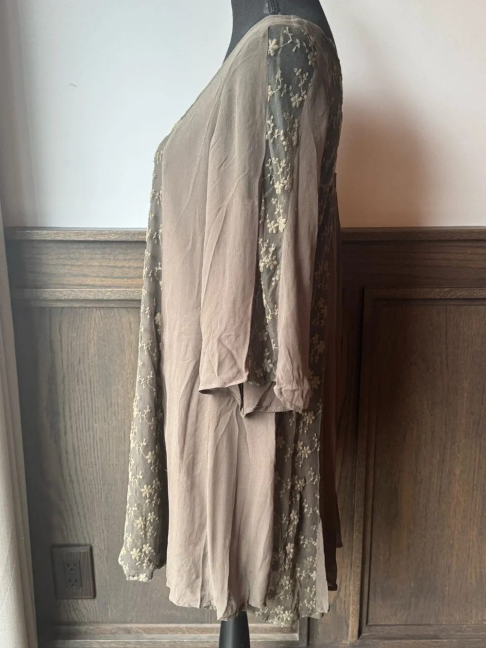 World Market Olive green boho hippie lace embroidery dress S/M - Picture 2 of 6